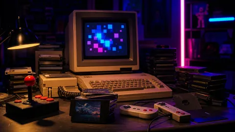Illustration éditoriale : Jeux vidéo rétro et machines d’arcade
