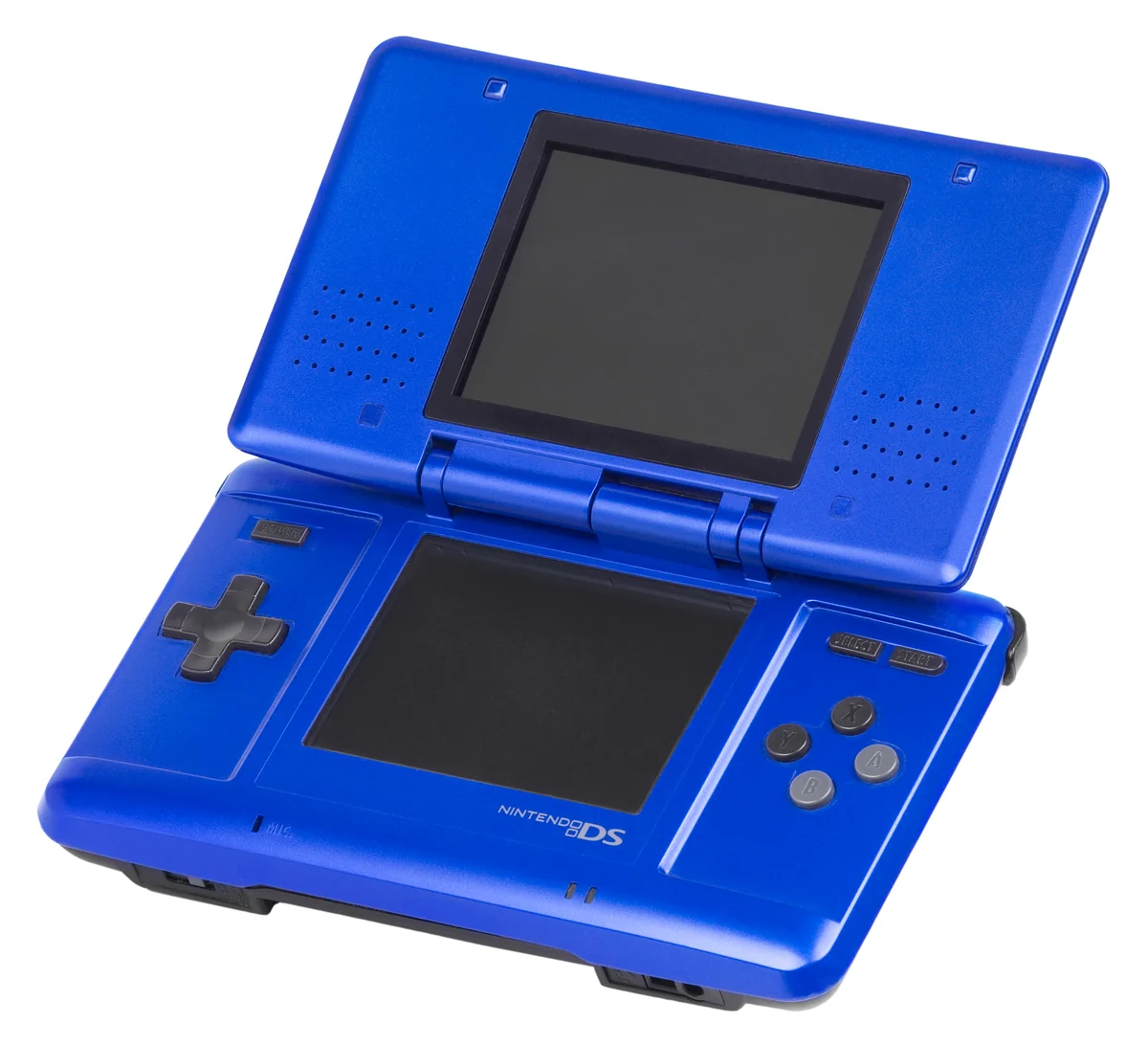 Nintendo DS originale bleue ouverte, avec ses deux écrans