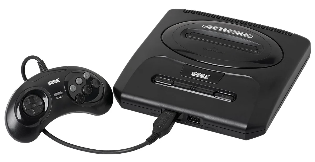 Console Sega Genesis de deuxième génération et manette à six boutons, version nord-américaine de la famille Mega Drive